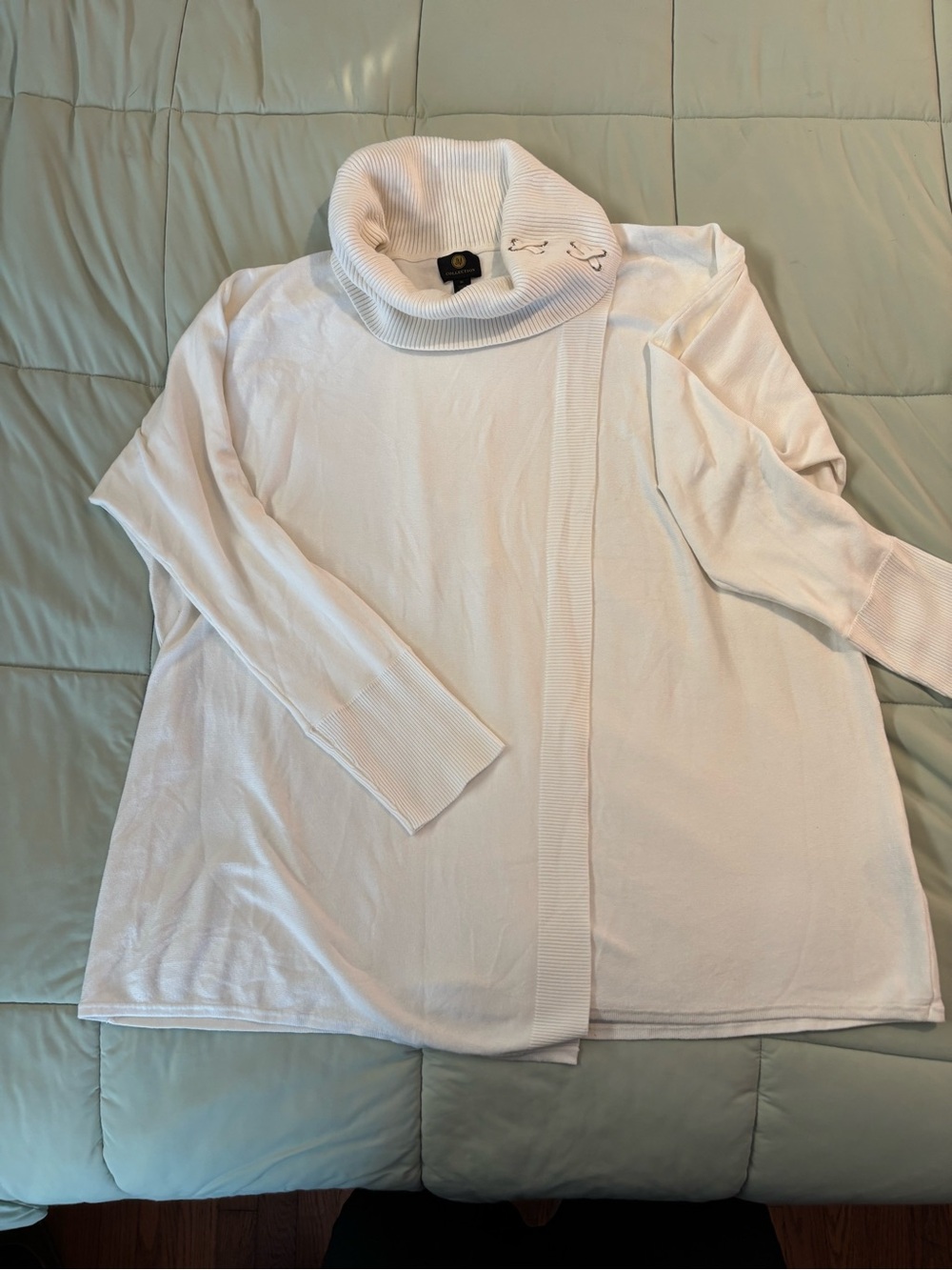 JM Collection Cream Cowl-Neck Sweater with Button Detail